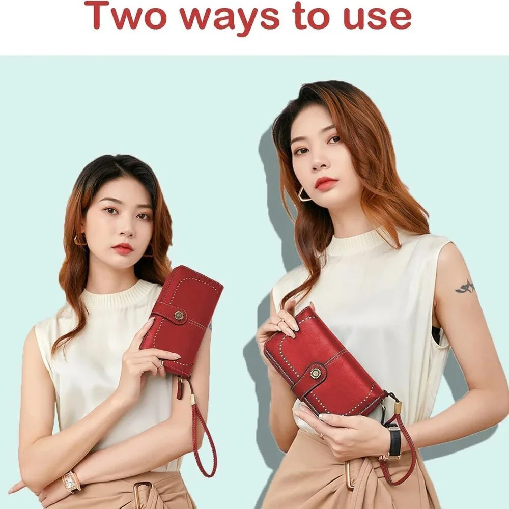 Leather Wallet for Women Large Capacity Credit Card Holder Wristlet